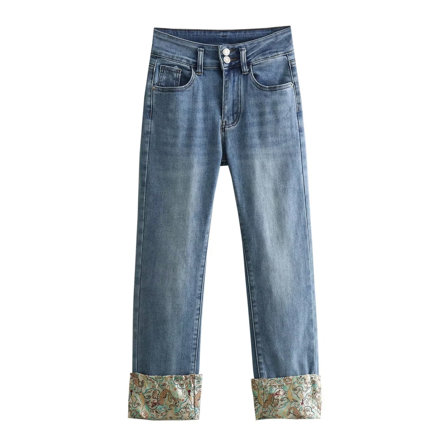 Frühling Sommer Chinesische Hochwertige Vintage Satin Patch Slim Abnehmen Cropped Jeans