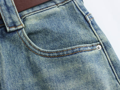 Frühlings-Damenbekleidung, traditionelle chinesische Spitzen-Patch-Bördel-Jeans mit weitem Bein, verkürzte Hose