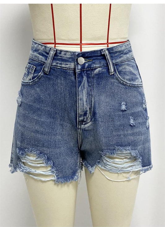 Pantalones cortos de mezclilla sexy rasgados de verano para mujer Pantalones de cintura alta con rebabas