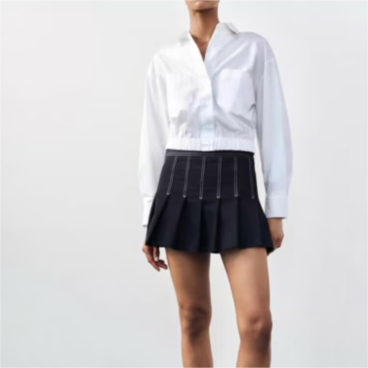 Damenbekleidung Frühling Sommer Reinweiß Elegantes Popeline-Kurzes Cropped-Shirt mit Kragen