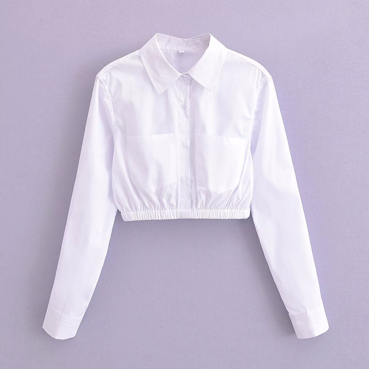 Camisa corta de popelina con cuello elegante y color blanco puro para mujer, primavera y verano