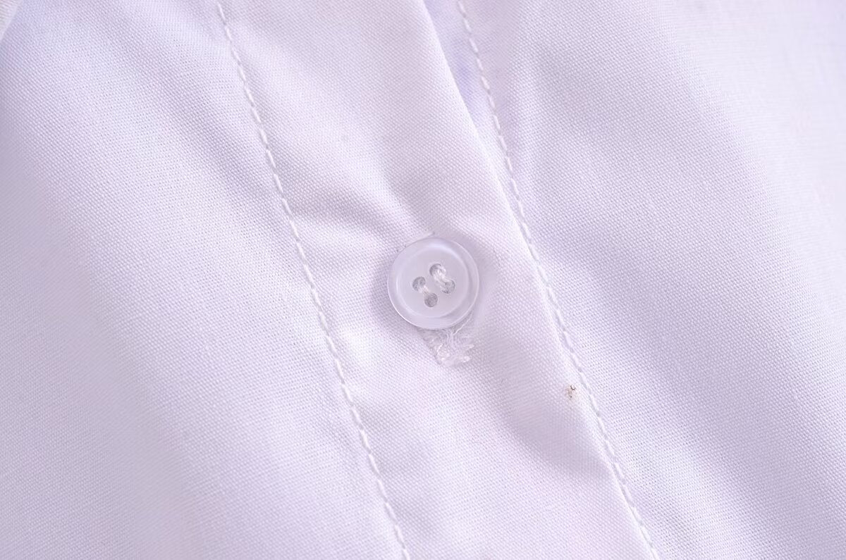 Camisa corta de popelina con cuello elegante y color blanco puro para mujer, primavera y verano