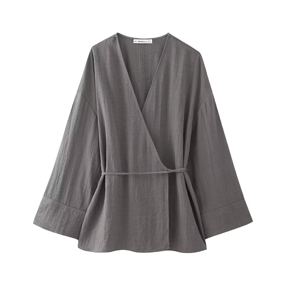 Spring Casual Texture Double Breasted Kimono Coat