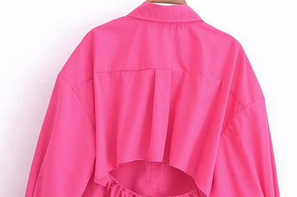 Spring Women Clothing Casual Backless Poplin Long Sleeve Shirt Top