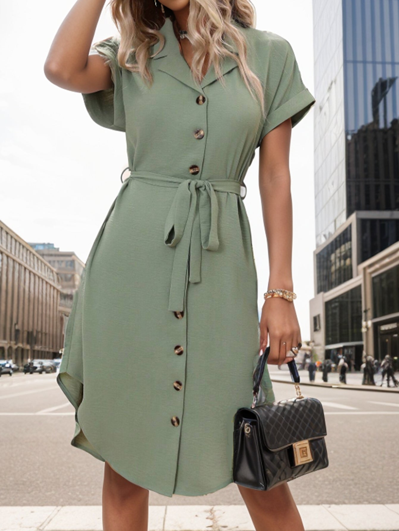 Vestido de blazer de oficina de color sólido de manga corta de verano para mujer