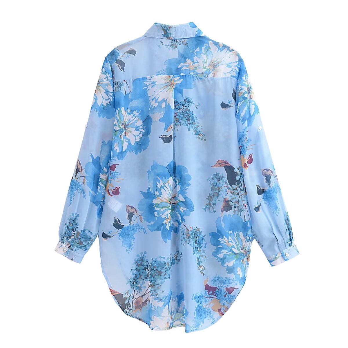 Summer Irregular Asymmetric Pattern Print Collared Sleeve Two Way Shirt