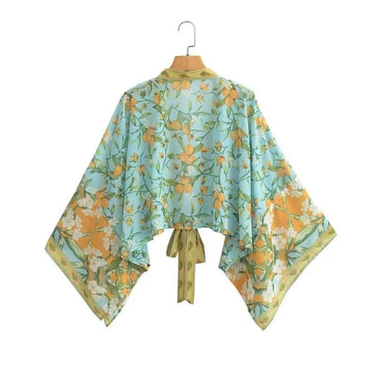 Summer Positioning Printed Kimono Knot Tie Loose Sun Protection Top Women