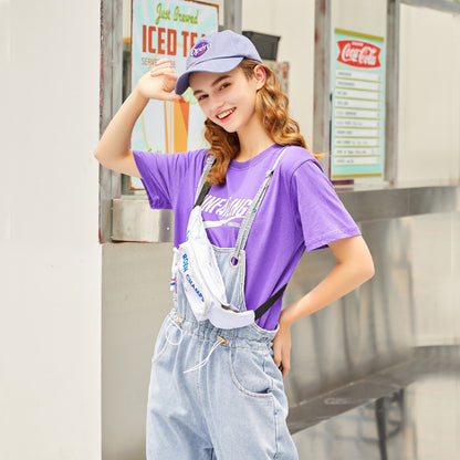 Women Clothing Denim Drawstring Suspender Pants