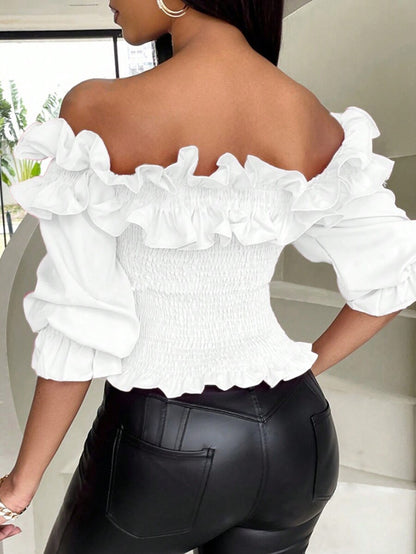 Damen Frühling Schlank Solid Off Shoulder Top