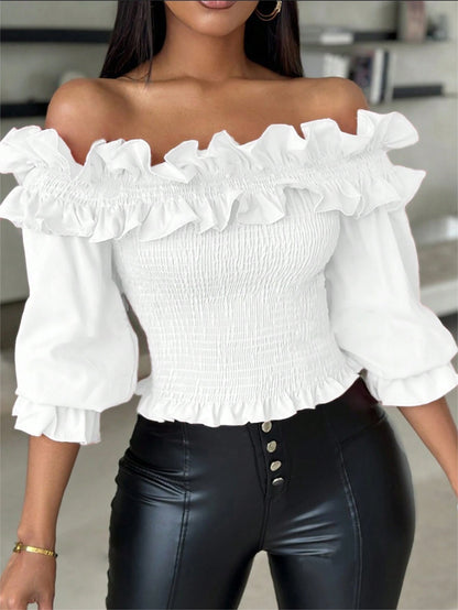 Damen Frühling Schlank Solid Off Shoulder Top