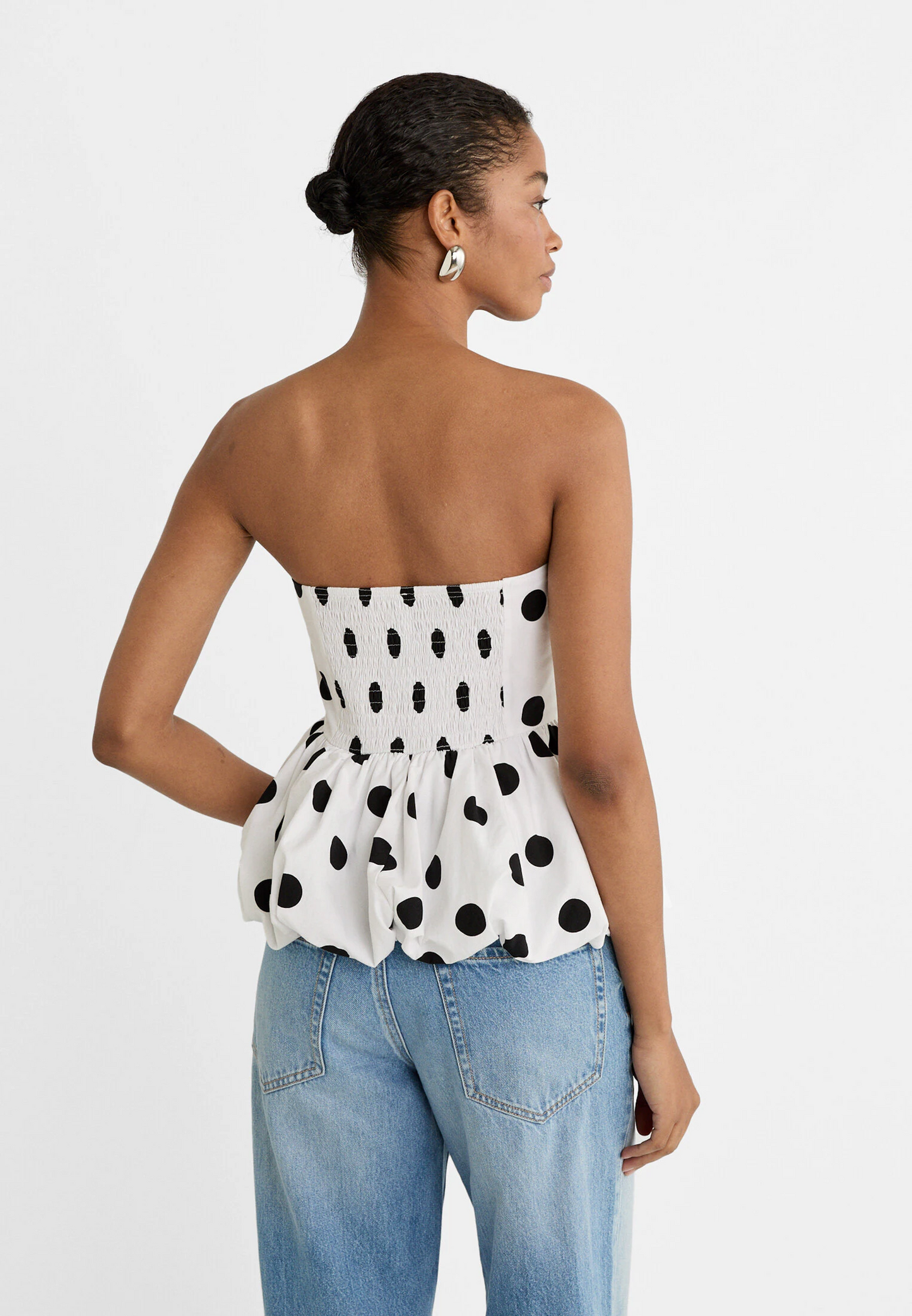 Summer Women Clothing Off Neck Polka Dot Pleated Slim Tube Top Women