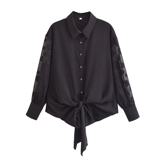 Spring Burnt Floral Fabric Simple Single Row Button Shirt Women Western All Match Long Sleeve Chiffon