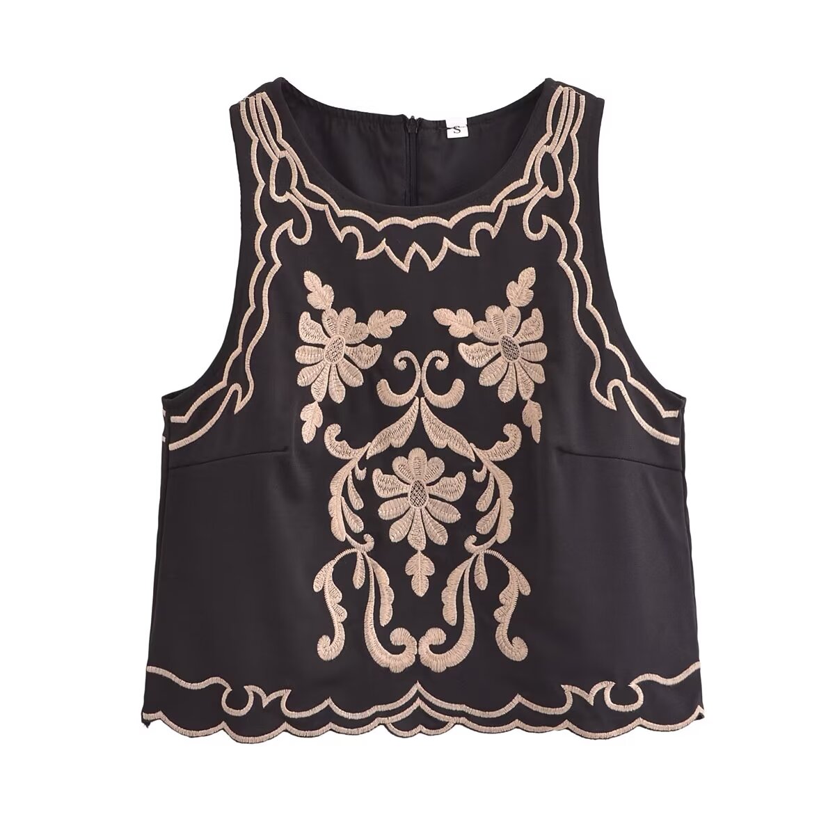 Summer French Black Retro High Grade Embroidered Top Vest