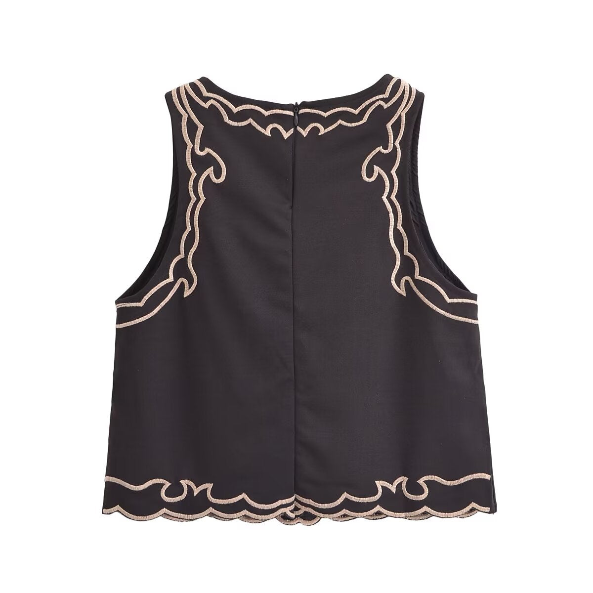 Summer French Black Retro High Grade Embroidered Top Vest