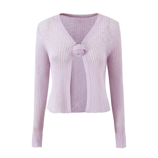 Pure Sexy Rose One Button Knitted Cardigan for Women Autumn Sexy