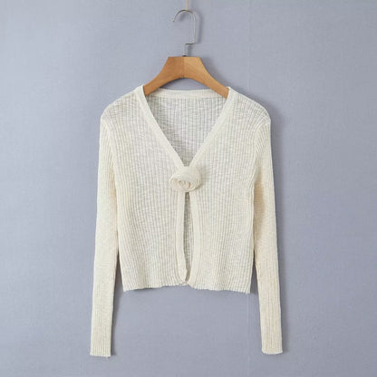 Pure Sexy Rose One Button Knitted Cardigan for Women Autumn Sexy