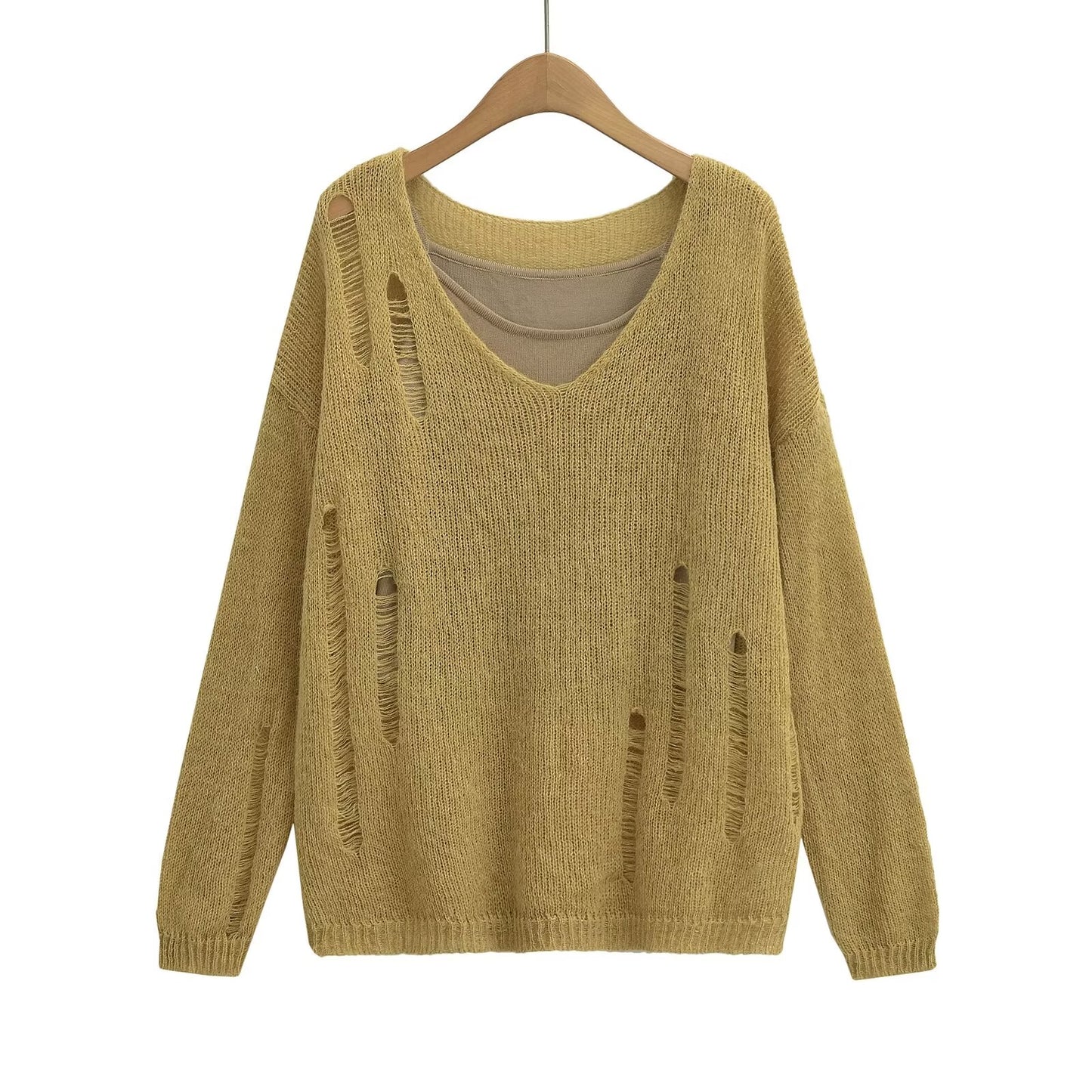 Women Clothing French Hollow Out Cutout Design Knitwear