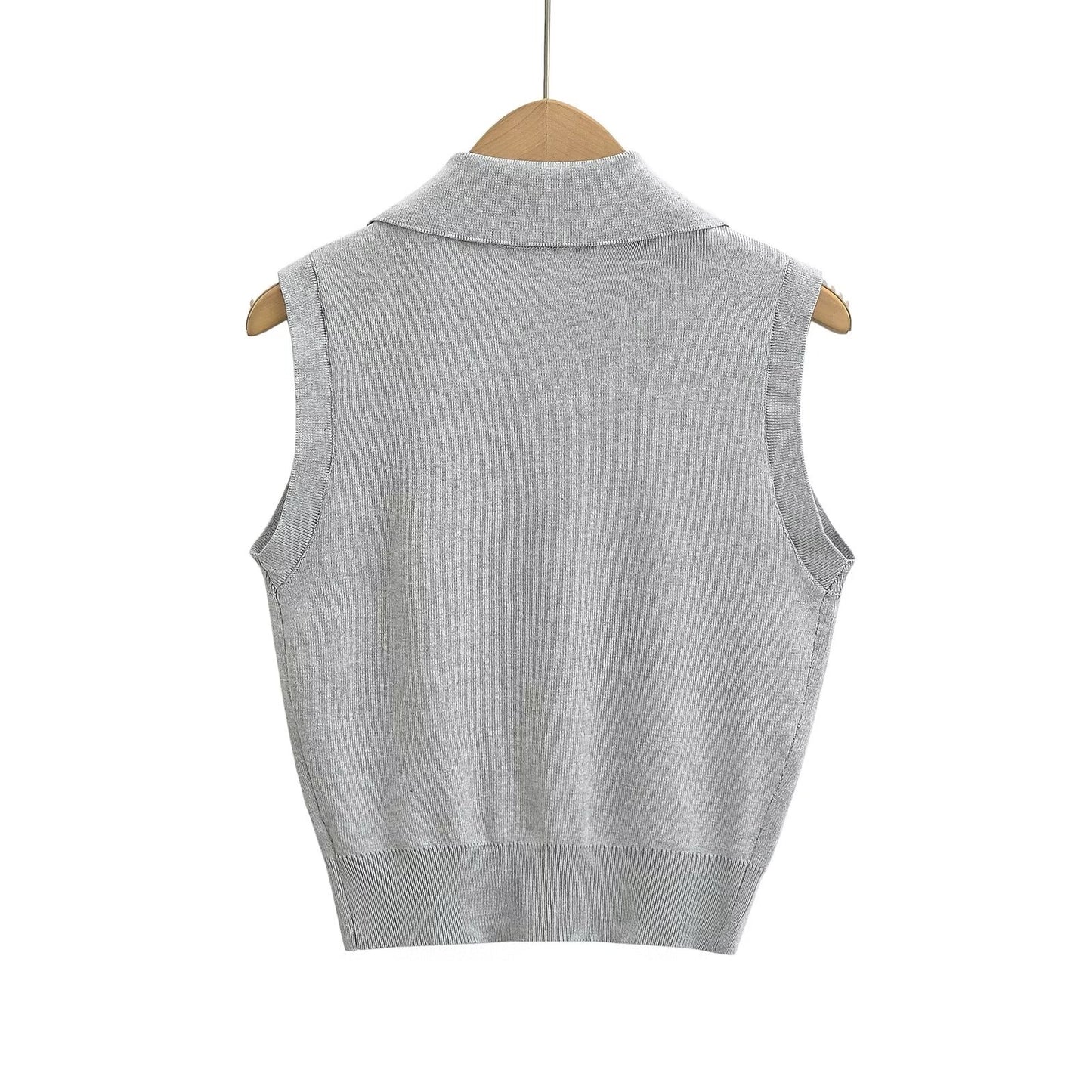 Women Clothing Office Stretch Comfortable Collared Sleeveless Knitwear