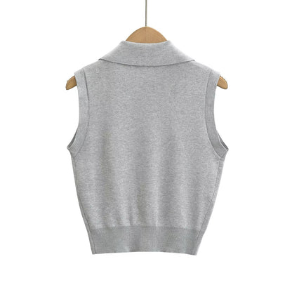 Women Clothing Office Stretch Comfortable Collared Sleeveless Knitwear