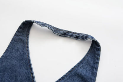 Damen Kleidung Französisch All Match Neckholder Ärmellos Schlank Kurze Jeansweste