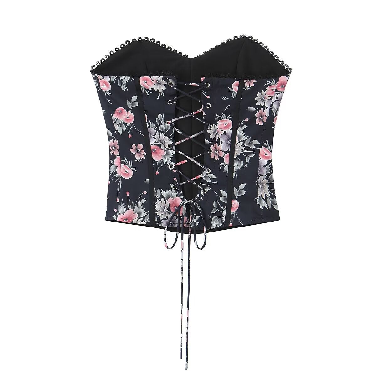 Damen Kleidung Sexy Sweet Spicy Floral Trägerloses Top Strap Design Spitzen Nähte Boning Korsett Weste