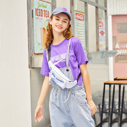 Women Clothing Denim Drawstring Suspender Pants