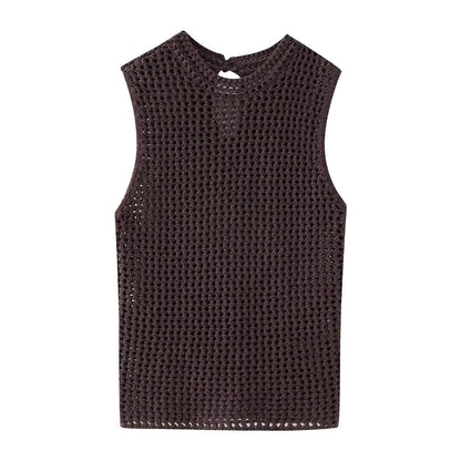 Women Solid Color round Neck Knitted Vest Knitted Skirt Women