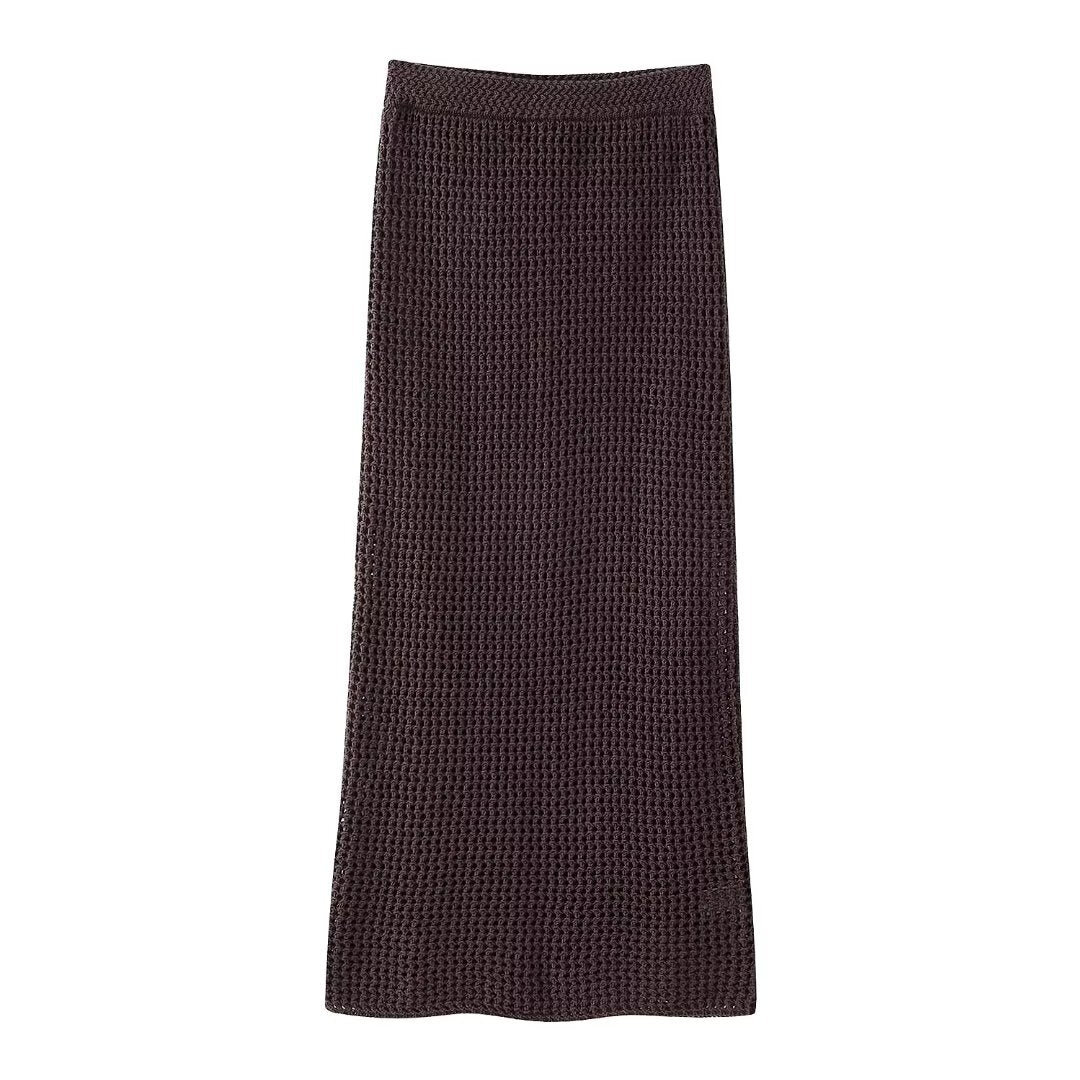 Women Solid Color round Neck Knitted Vest Knitted Skirt Women