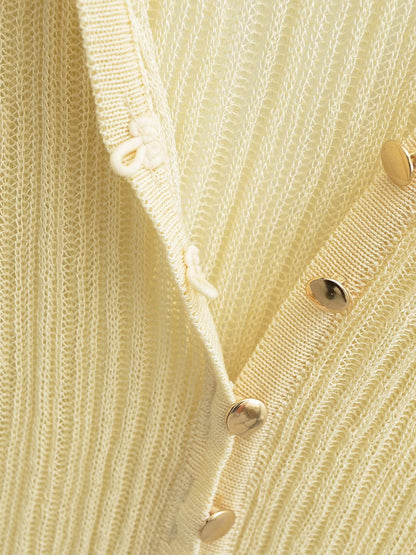 Spring Summer Women Thin Single Breasted Sunscreen Thin Knitted Cardigan Thin V Neck Flared Long Sleeve Blouse