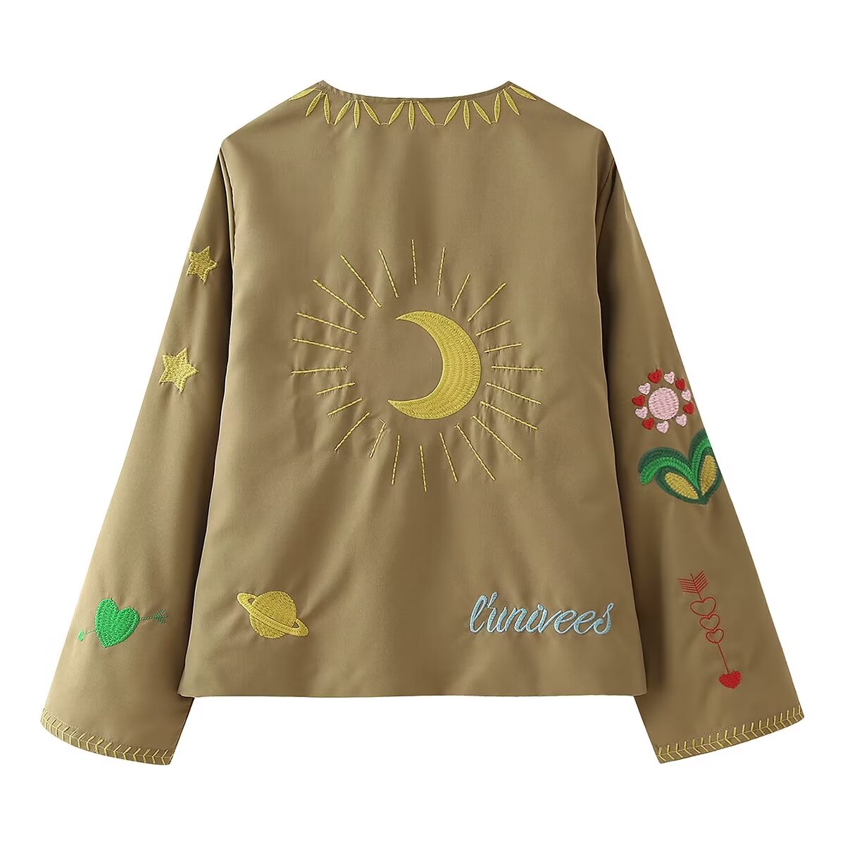 Spring Autumn Women Clothing Round Neck Tied Embroidered Loose All Matching Long Sleeve Coat Top