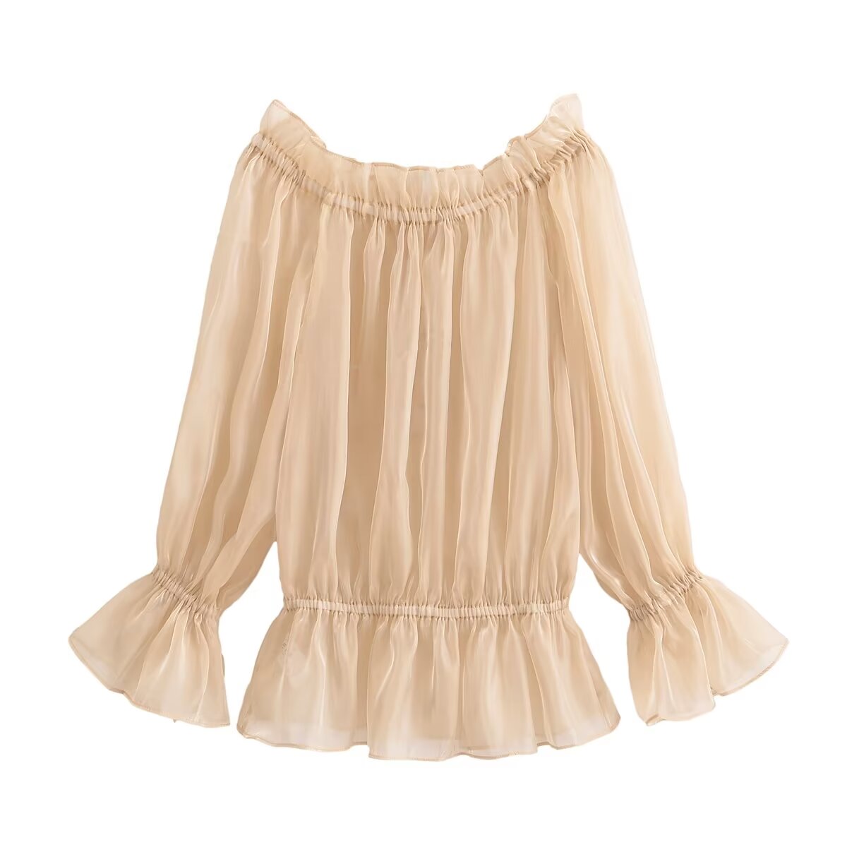 Frühlings-Damenbekleidung All Match Simple Apricot Rope Off Shoulder Shirt