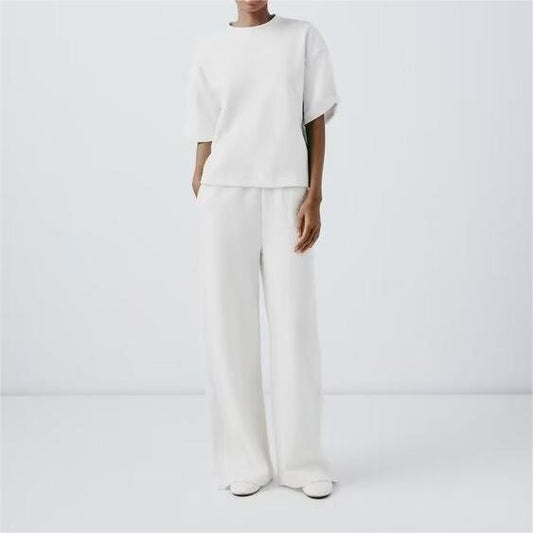 Camiseta de manga corta de tela de doble cara para mujer Pantalones de pierna recta