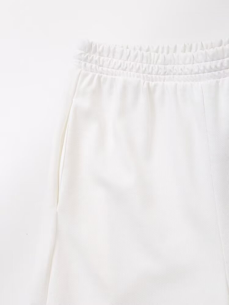 Damen doppelseitiges Stoff-T-Shirt mit kurzen Ärmeln und gerader Beinhose