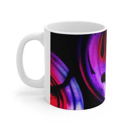 "Explorando los contrastes: una danza colorida de luminancia y aberración cromática" - Taza de cerámica The Alien de 11 oz