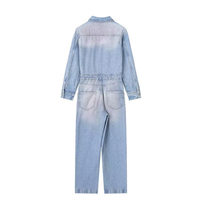 Women Clothing French Washed Denim Jumpsuit