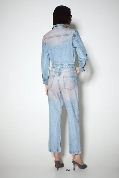 Women Clothing French Washed Denim Jumpsuit