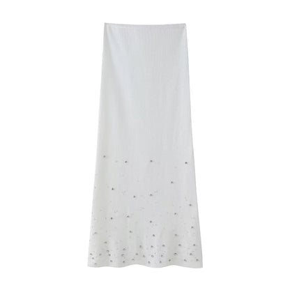 Beaded Short Knitted Top Women Midi Skirt Knitted Skirt Set