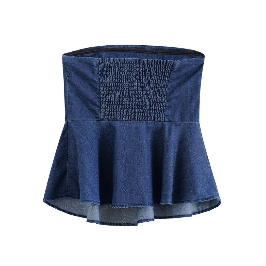 Women Clothing Sexy Tube Top Denim Vest Women All Matching Ruffle Top