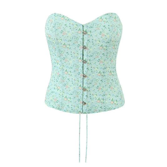 Summer Women Sexy Design Metal Hook Drawstring Tube Top Floral Vest