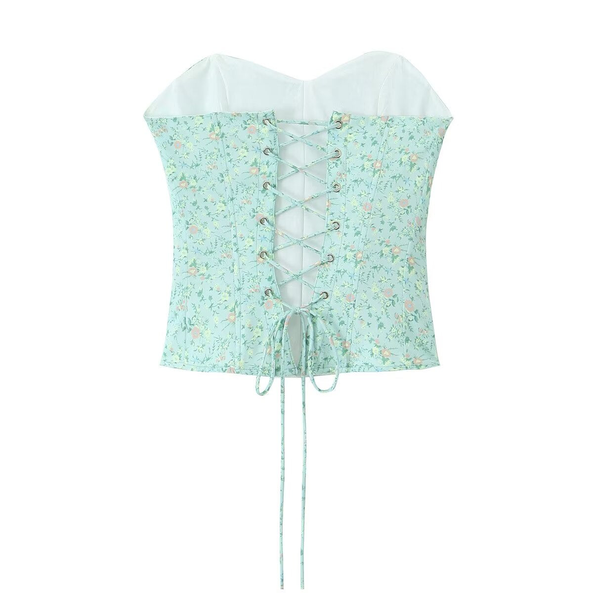 Summer Women Sexy Design Metal Hook Drawstring Tube Top Floral Vest