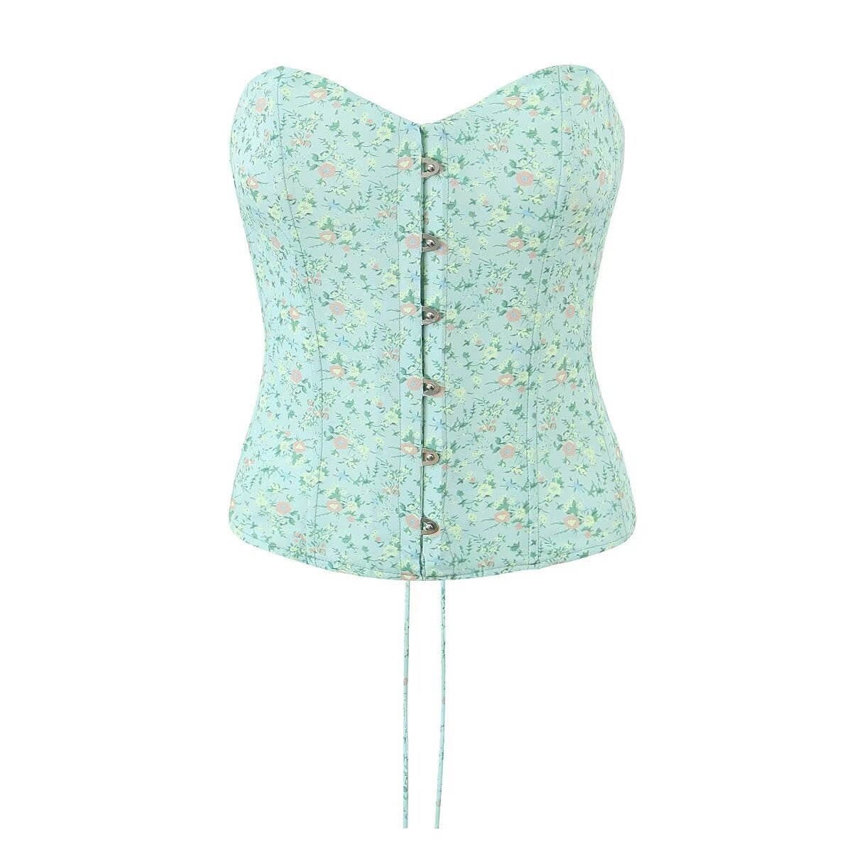 Summer Women Sexy Design Metal Hook Drawstring Tube Top Floral Vest