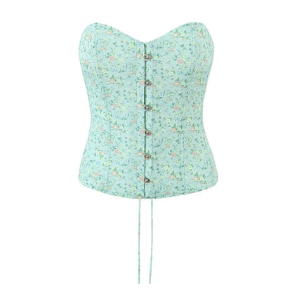 Summer Women Sexy Design Metal Hook Drawstring Tube Top Floral Vest