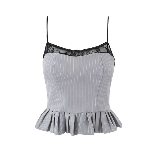 Sommer Retro Sexy Streifen Spitze Spleißen Sling Kurzes Top