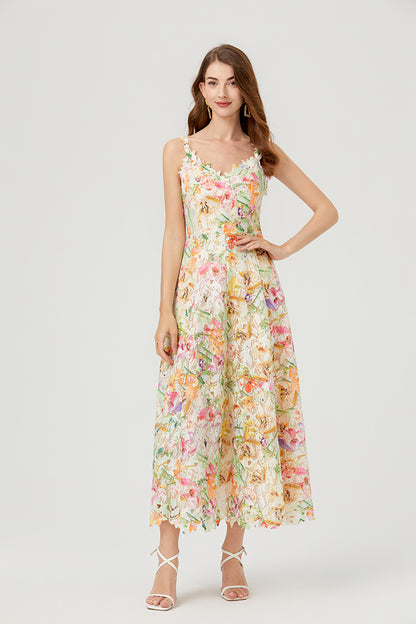 Vestido lencero bordado hueco de flores para mujer Vestido de encaje