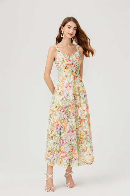 Damen Spitzenkleid mit Blumen- und Hohlstickerei