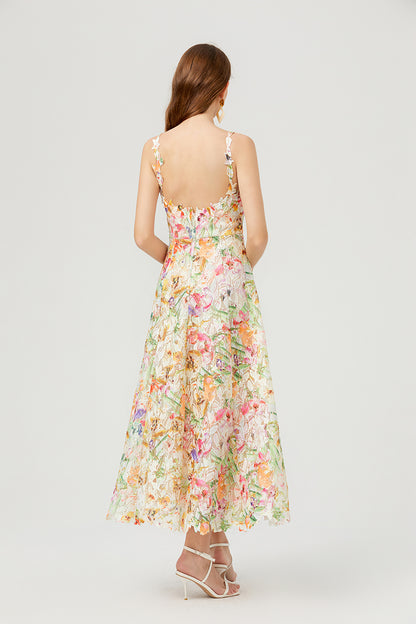 Vestido lencero bordado hueco de flores para mujer Vestido de encaje