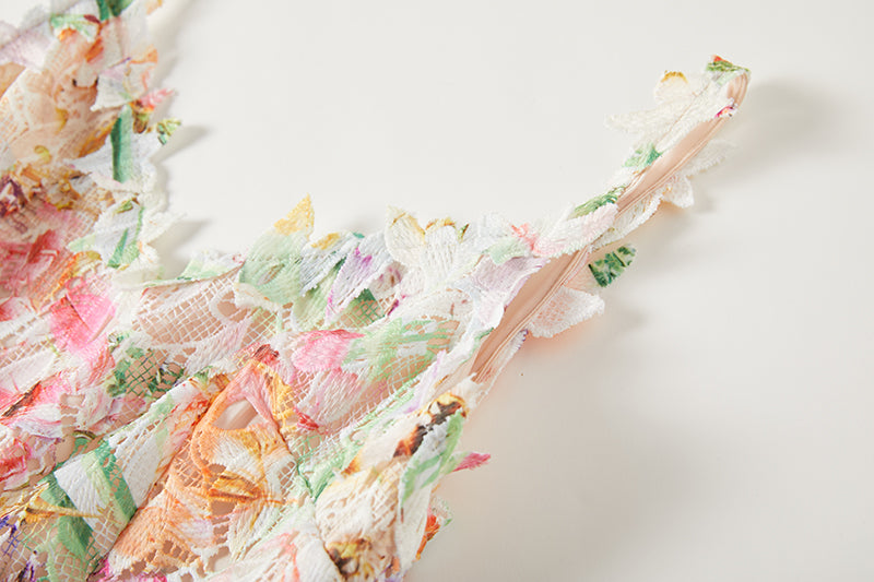 Vestido lencero bordado hueco de flores para mujer Vestido de encaje