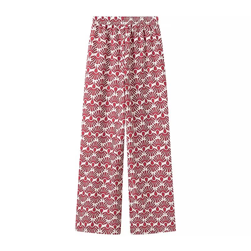 Pantalones de dos piezas con cuello y lazo floral para mujer de verano