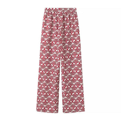 Pantalones de dos piezas con cuello y lazo floral para mujer de verano