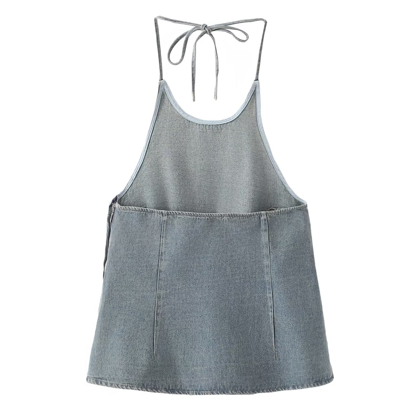 Spring Women Street Neck Sleeveless Sling Denim Top